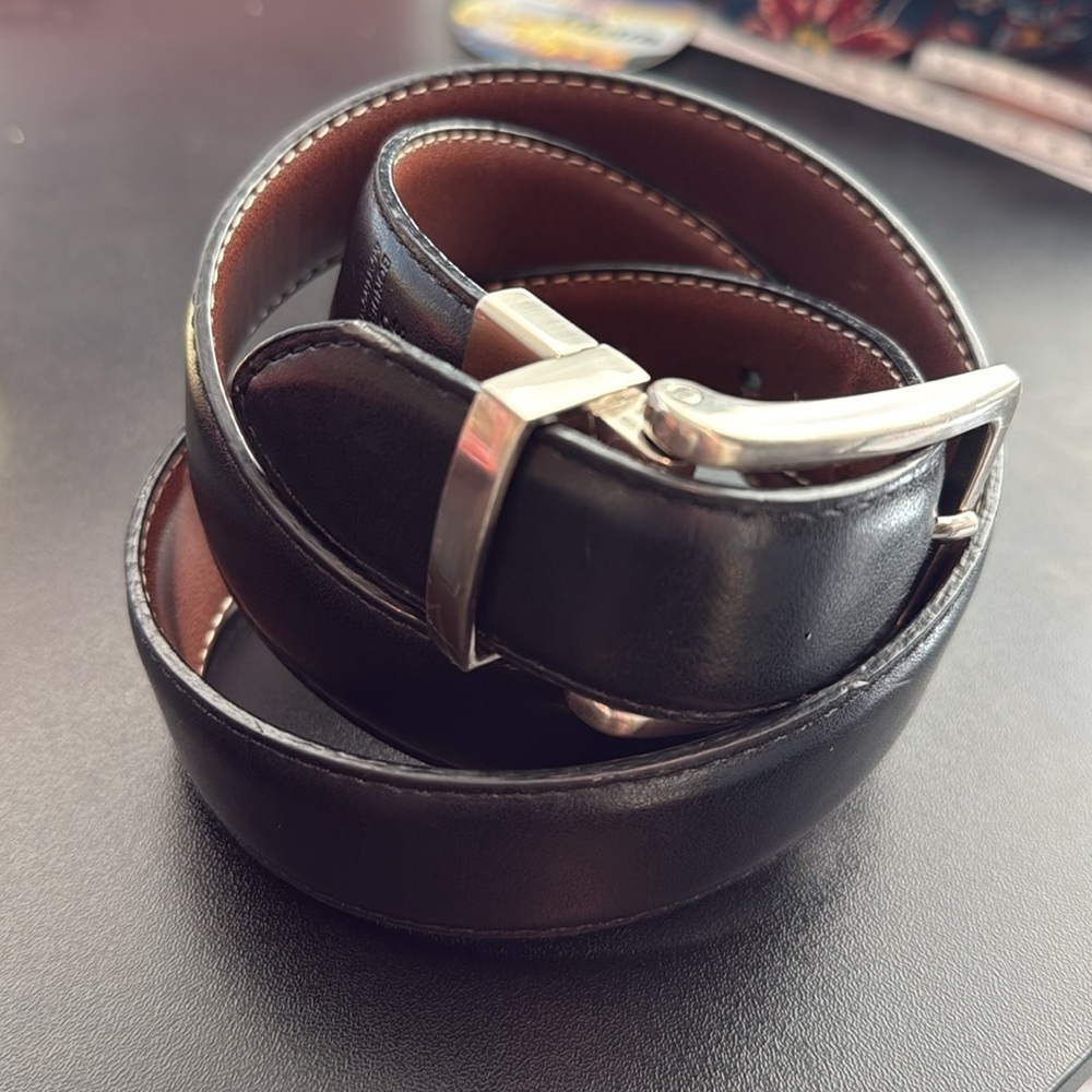 AG Adriano Goldschmied Leather Reversible Belt with Silver Buckle